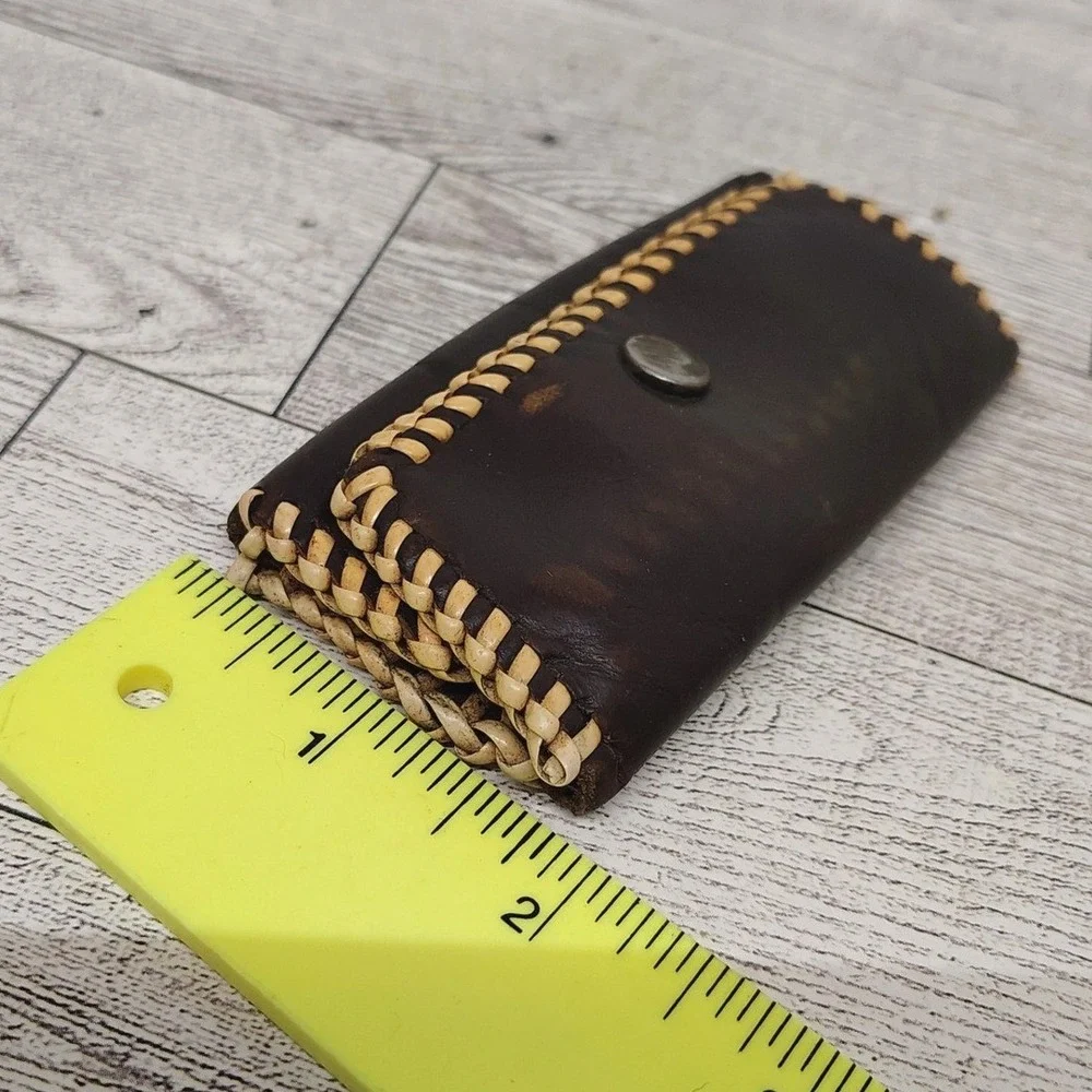 Vintage Leather Key Holder Wallet – Snap Closure & Spring Hooks Organizer